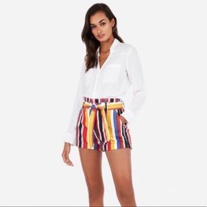 High Waisted Striped Sash Tie Denim Shorts 8